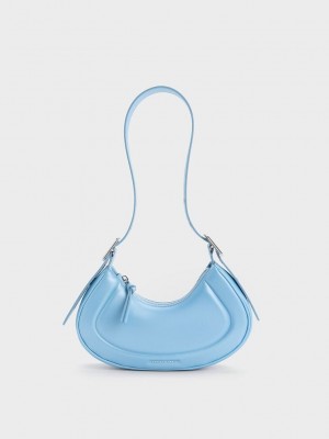 Charles & Keith Petra Curved Shoulder Bag Mavi | SQFH-60537