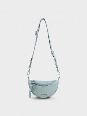 Charles & Keith Philomena Half-Moon Crossbody Bag Mavi | IBPY-48061