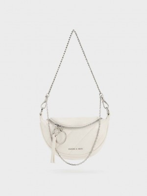 Charles & Keith Philomena Half-Moon Crossbody Bag Krema | EMSC-72589