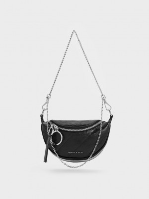 Charles & Keith Philomena Half-Moon Crossbody Bag Siyah | SEHA-50368