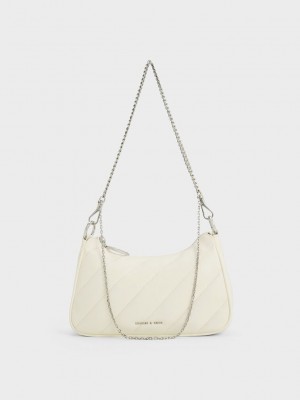 Charles & Keith Philomena Puffy Chain-Askılı Crossbody Bag Krema | YRBL-86413