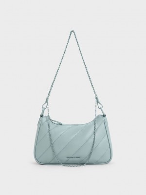 Charles & Keith Philomena Puffy Chain-Askılı Crossbody Bag Mavi | LZED-72493