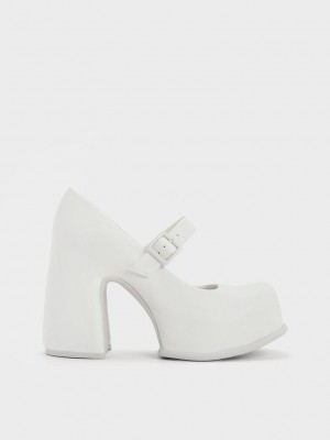 Charles & Keith Pixie Platform Mary Janes Beyaz | CJBK-10543