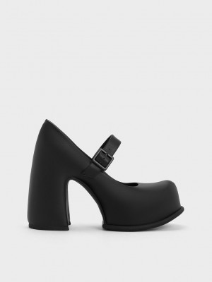 Charles & Keith Pixie Platform Mary Janes Siyah | VDEQ-16059