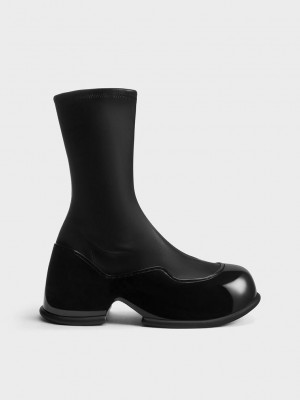Charles & Keith Pixie Rugan Calf Boots Siyah | QLTU-36782