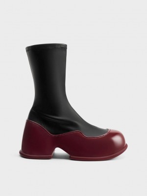 Charles & Keith Pixie Two-Tone Rugan Calf Boots Kırmızı | BENV-49875