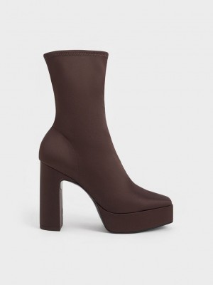 Charles & Keith Platform Block Heel Ankle Boots Koyu Kahverengi | HPRC-89123