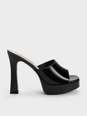 Charles & Keith Platform Block Heel Mules Siyah | SOTL-23806