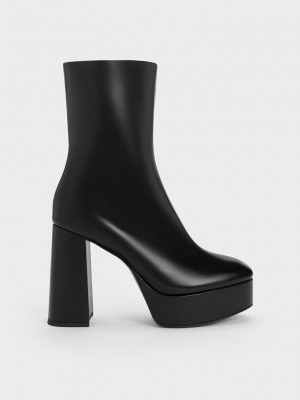 Charles & Keith Platform Side-Zip Ankle Boots Siyah | VDOW-15732