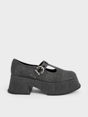 Charles & Keith Platform T-Bar Mary Janes Gri | NJDT-64217