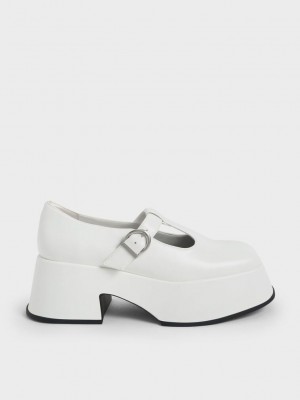 Charles & Keith Platform T-Bar Mary Janes Beyaz | HYZB-63470