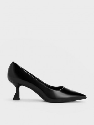 Charles & Keith Pointed-Burunlu Flare Heel Pumps Siyah | NJVY-79480