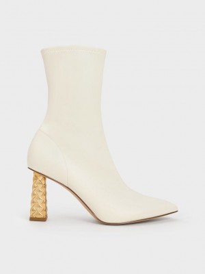 Charles & Keith Pointed-Burunlu Kapitone Heel Ankle Boots Pembe | RFLI-85203