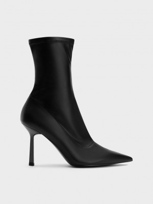 Charles & Keith Pointed-Burunlu Stiletto Heel Ankle Boots Siyah | POYD-42613
