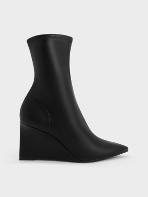 Charles & Keith Pointed-Burunlu Wedge Ankle Boots Siyah | UEGL-26189