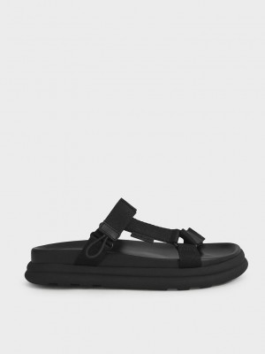 Charles & Keith Polyester Cırt Cırt Askılı Sports Sandals Siyah | DRWN-31892
