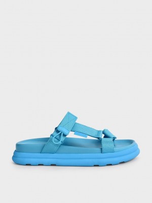 Charles & Keith Polyester Cırt Cırt Askılı Sports Sandals Mavi | ZOGR-03285