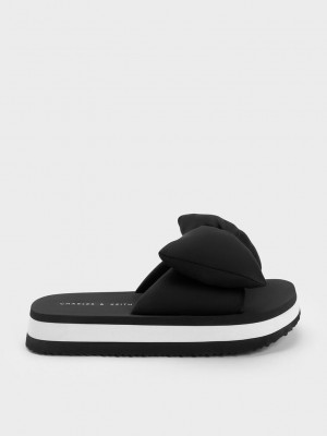 Charles & Keith Puffy Bow Slides Siyah | AVQU-35497