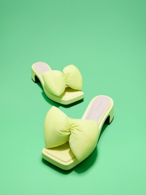 Charles & Keith Puffy Bow Topuklu Mules Açık Yeşil | LZDN-36187