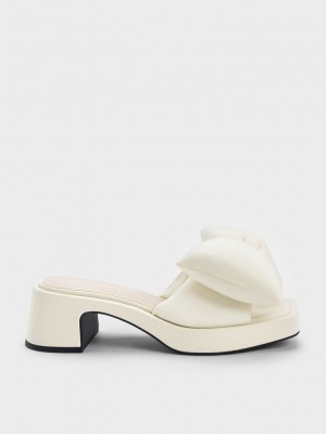 Charles & Keith Puffy Bow Topuklu Mules Krema | HSNV-62378