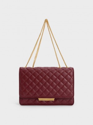 Charles & Keith Push-Lock Kapitone Crossbody Bag Bordo | UVHB-62904