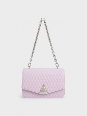 Charles & Keith Quinlynn Metallic Accent Kapitone Bag Mor | WOKU-39148