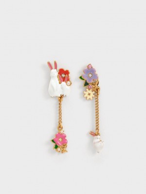 Charles & Keith Rabbit Flower Drop Earrings Renkli | LIJK-43960