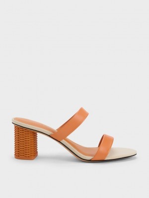 Charles & Keith Rattan Block Heel Sandals Turuncu | YKRP-26431