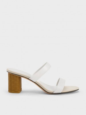 Charles & Keith Rattan Block Heel Sandals Beyaz | DYQU-72854