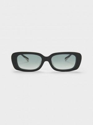 Charles & Keith Rectangular Recycled Acetate Sunglasses Siyah | WPOV-34578