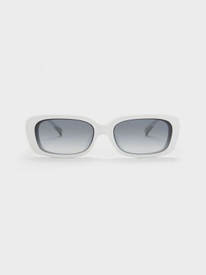 Charles & Keith Rectangular Recycled Acetate Sunglasses Beyaz | WGKN-90386