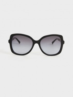 Charles & Keith Recycled Acetate Braided Temple Butterfly Sunglasses Siyah | PJDC-94053