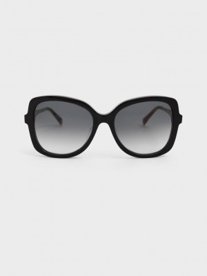 Charles & Keith Recycled Acetate Butterfly Sunglasses Siyah | FIZY-03647