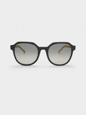 Charles & Keith Recycled Acetate Chain-Link Sunglasses Siyah | GCRK-07981