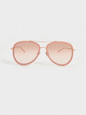 Charles & Keith Recycled Acetate Gradient Tint Aviator Sunglasses Pembe | AVTK-76019