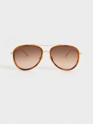 Charles & Keith Recycled Acetate Gradient Tint Aviator Sunglasses | VLSJ-91872