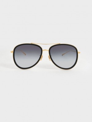 Charles & Keith Recycled Acetate Gradient Tint Aviator Sunglasses Siyah | UFIC-03246