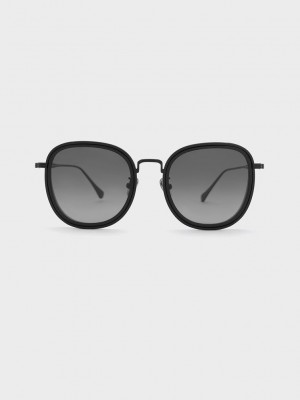 Charles & Keith Recycled Acetate Metallic-Rim Sunglasses Siyah | WGPS-95740