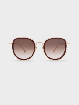 Charles & Keith Recycled Acetate Metallic-Rim Sunglasses Bordo | WEAQ-60217