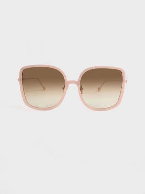 Charles & Keith Recycled Acetate Oversized Square Sunglasses Pembe | VEAN-10568