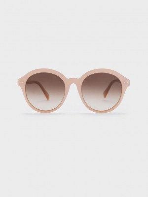 Charles & Keith Recycled Acetate Round Cat-Eye Sunglasses Pembe | XCKV-54320