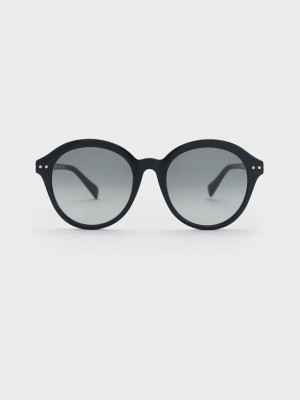Charles & Keith Recycled Acetate Round Cat-Eye Sunglasses Siyah | TKIN-46957