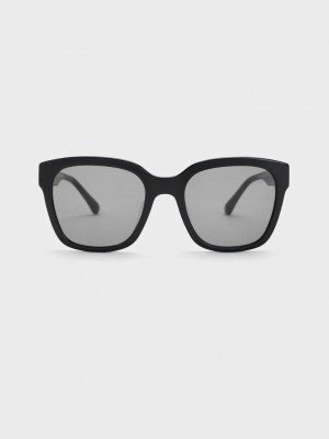 Charles & Keith Recycled Acetate Square Sunglasses Siyah | LSIY-76318