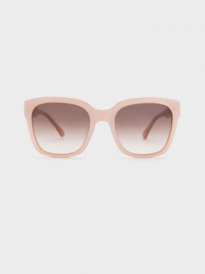 Charles & Keith Recycled Acetate Square Sunglasses Pembe | HQND-39405