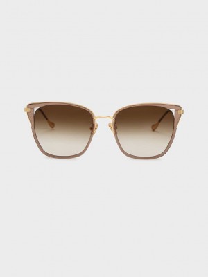 Charles & Keith Recycled Acetate Wire-Frame Butterfly Sunglasses Gri Kahverengi | JRQS-53481