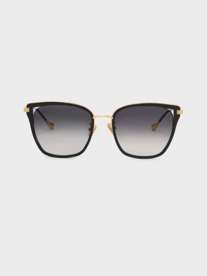 Charles & Keith Recycled Acetate Wire-Frame Butterfly Sunglasses Siyah | DQFR-46859