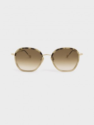 Charles & Keith Recycled Acetate Wire-Frame Sunglasses Gri Kahverengi | VBLW-17254