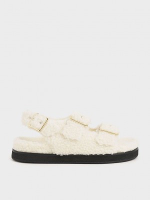 Charles & Keith Recycled PET - Furry Platform Sandals Pembe | DTSE-82501