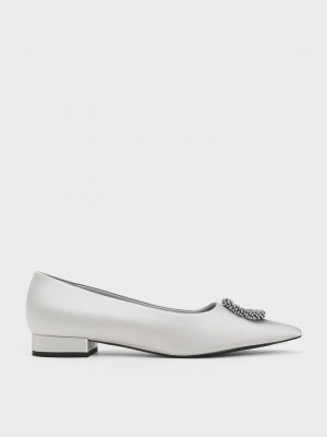 Charles & Keith Recycled Polyester Beaded Circle Flats Gümüş | SLDH-30926
