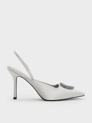 Charles & Keith Recycled Polyester Beaded Circle Arkası Açık Pumps Gümüş | SFWQ-42680